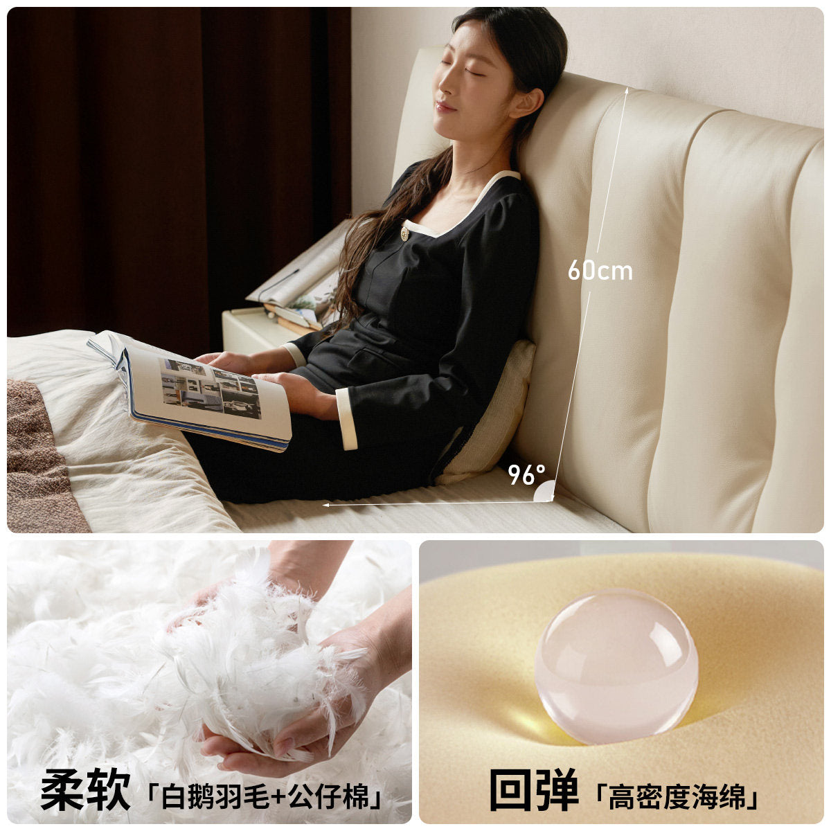 实木床意式轻奢双人床真皮床卧室胡桃色软包床大床